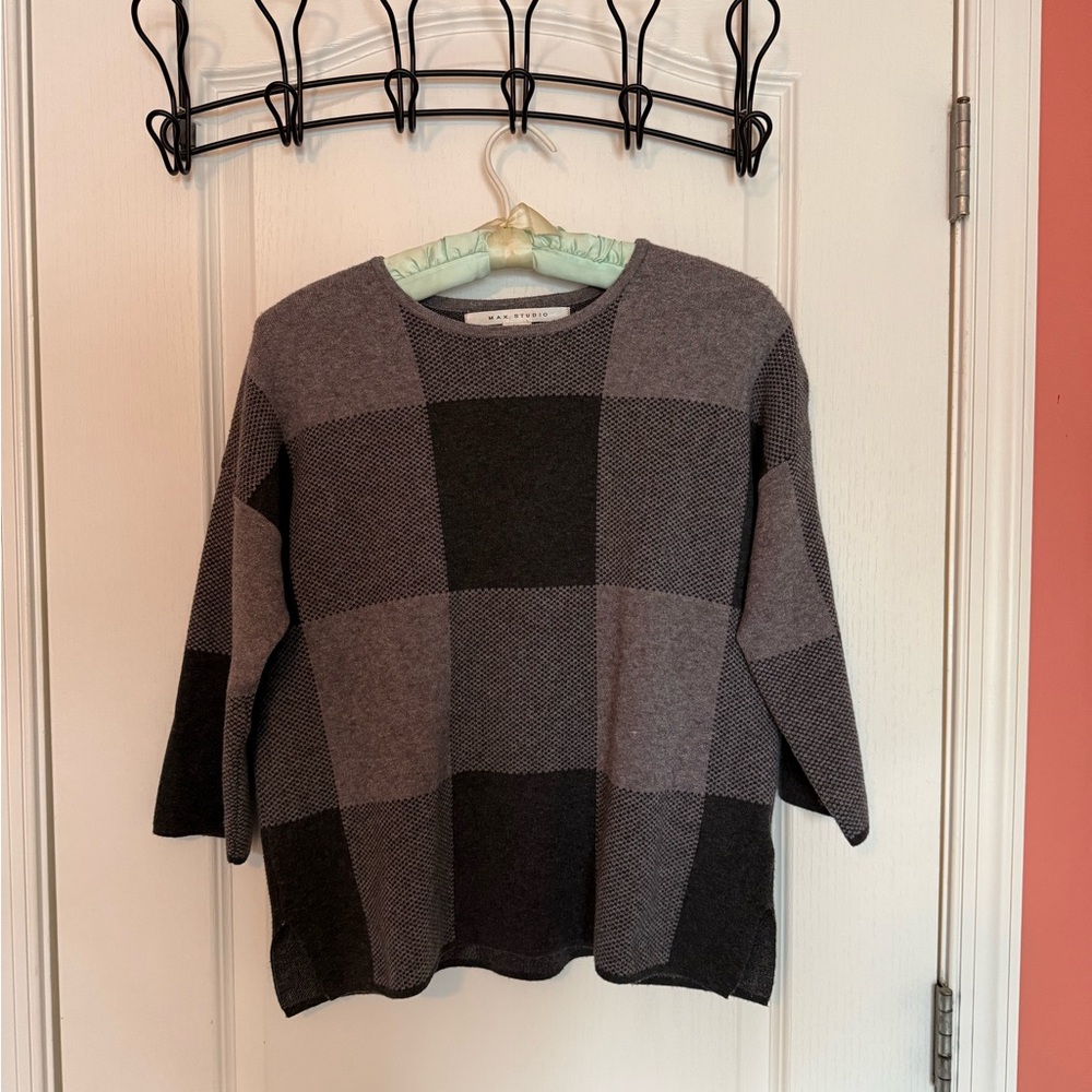 Max Studio Charcoal and Black Plaid Sweater